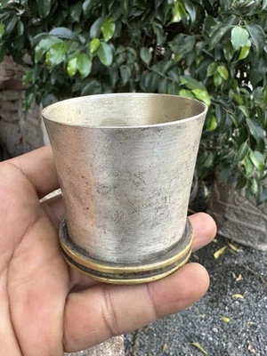 Ancient Old Brass  Silver Plated Spices Grinder Mortar 1890 - Image 1 of 4