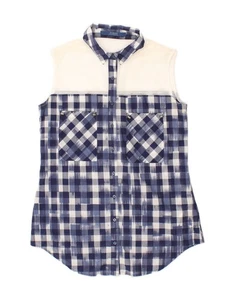 GUESS Womens Sleeveless Shirt UK 6 Small Blue Check Polyester BZ84 - Picture 1 of 3