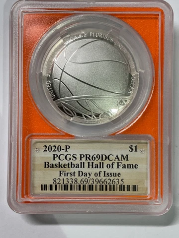 2020 P BASKETBALL HALL OF FAME SILVER DOLLAR $1 PCGS PR69DCAM FDOI ORANGE Cover