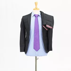 NEW Bespoke Skinny 33R 26 Gray Solid Wool Full Canvas 2-Button Full Suit - Picture 1 of 13