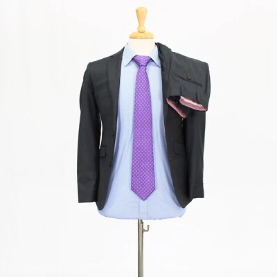 NEW Bespoke Skinny 33R 26 Gray Solid Wool Full Canvas 2-Button Full Suit - Image 1 of 4