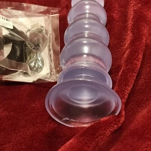 Anal Beads + 10 Speed Vibrating Cock Ring 9.4"XL Blue Ribbed Suction Cup Base - Picture 1 of 23