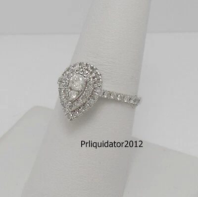 3/4CT Natural Diamond Pear Halo Engagement Wedding Bridal Ring 10K White Gold - Image 1 of 4