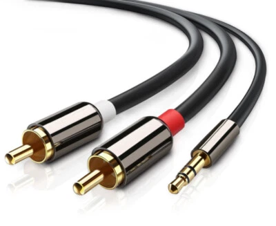 Twin Red White 2 x RCA to Stereo 3.5mm Mini Jack STEREO Audio Aux Cable 2M - Image 1 of 4
