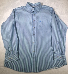 Ariat Pro Series Shirt Mens Large Blue Teal Striped Long Sleeve Western Cowboy - Picture 1 of 15