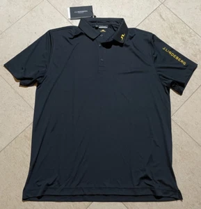 J. Lindeberg Men's Tour Tech Relaxed Fit Polo Black/Gold Trim Sz. Large NWT - Picture 1 of 9