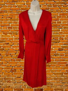 H&M SIZE EUR 38 UK 10 RED ANIMAL PRINT BLOUSON SLEEVE OCCASION WRAP PARTY DRESS - Picture 1 of 4