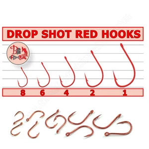 Drop Shot Hooks Wide Gap RED Perch Fishing Soft Lures Micro Fish Bait Rigs Kit - Picture 1 of 23