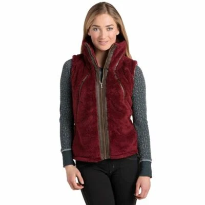 KUHL Flight PILE FLEECE Faux Fur VEST Jacket PACKABLE HOOD Zip WOMEN size MEDIUM - Image 1 of 4