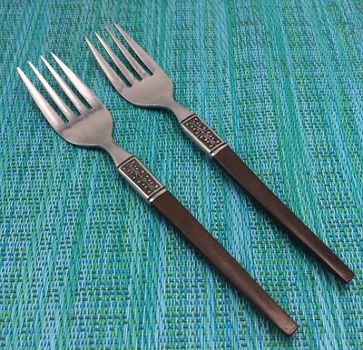 2 件复古 Ekco Eterna LA Joya 不锈钢盐叉带人造木甜点日本 — 第 1/4 张图片