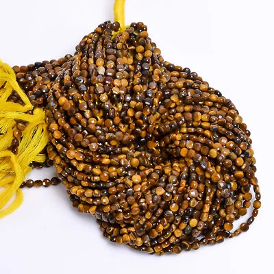 Moneda de piedras preciosas 100 % naturales ojo de tigre cuentas facetadas 4x4 mm hilo 13" EB-127 Foto 1 de 2