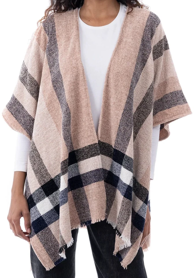 Suéter con capa de chenilla a cuadros Style & Co natural osfm para mujer Foto 1 de 1