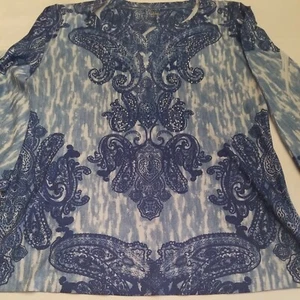 Jane Ashley Women's Large Top Blue Paisley Rhinestone Print Boho Peasant Top - Picture 1 of 9