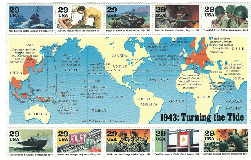 Scott #2765...29 Cent...World War II...1943...  Block of 10 Stamps - Image 1 of 1