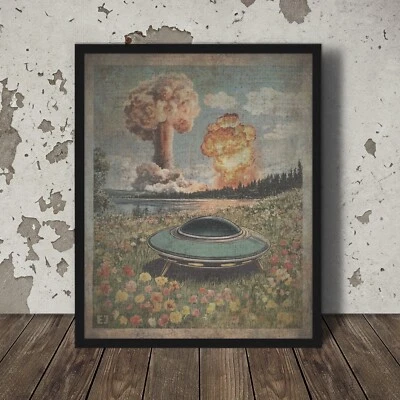 Arte de pared de colección OVNI Apocalipsis, decoración de naturaleza bomba atómica UAP, ciencia ficción nuclear alienígena Foto 1 de 4