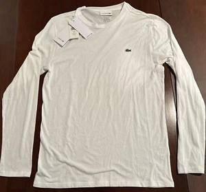 Lacoste Long Sleeve Pima Cotton Jersey Crew Neck T-Shirt White Size S NEW + TAGS - Picture 1 of 7