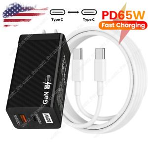 65W GaN USB Type C Fast Wall Charger Adapter PD Cable For MacBook Samsung iPhone
