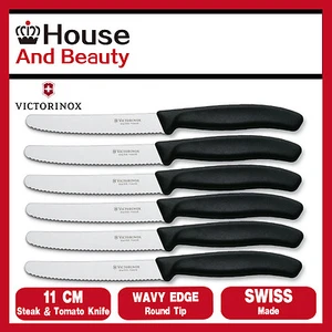 Nuevo 6 x Victorinox Serrated Pistola Empuñadura Bistec Tomate Cuchillo Salchicha Negro 11 cm - Imagen 1 de 2