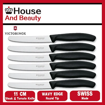 Nuevo 6 x Victorinox Pistola Serrada Empuñadura Filete Tomate Salchicha Cuchillo Negro 11 cm Foto 1 de 2