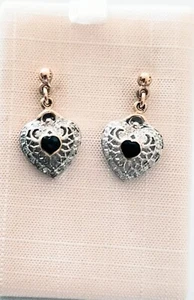 9 Carat Gold Drop Earring with Diamond and Heart sapphire - Picture 1 of 4