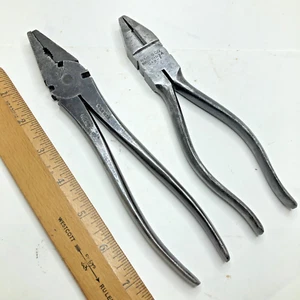 Lote De Colección 2 Alicates PS&W 240-7 Nº 90 Linesman Cortadores de Alambre Botón Nariz (EE. UU.) - Imagen 1 de 18