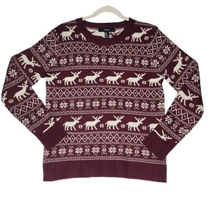 Forever 21 Women's Size Medium Maroon White Reindeer Holiday Acrylic Sweater - Picture 1 of 10