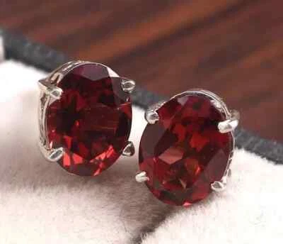 2Ct Oval Cut Lab Created Red Ruby Women's Stud Earrings 14K White Gold Plated - Image 1 of 4