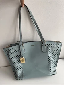 Ralph Lauren Blue Faux Leather Tote Shoulder Bag - Picture 1 of 13