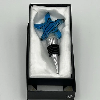 Муранское художественное стекло синее с серебряными пятнами пробка для винной бутылки с морскими звездами - Изображение 1 из 4