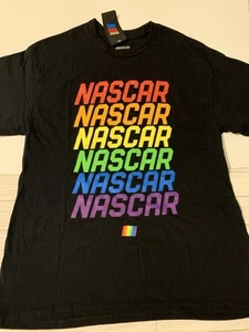 Men's Checkered Flag Sports Black NASCAR Logo Pride T-Shirt Size Large - Picture 1 of 6