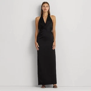 Lauren Ralph Lauren Satin Pleated Gown Black Size 8 NEW NWT - Picture 1 of 11