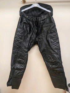 Vintage 70er/80er Lewis Leder Motorrad Hose 36" Größe schwarz Retro Wear - Bild 1 von 24