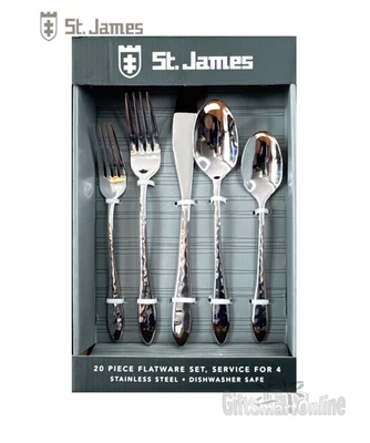 St. James Angel 20pc Heavy Weight Forged Stainless Steel Flatware Set Serves 4