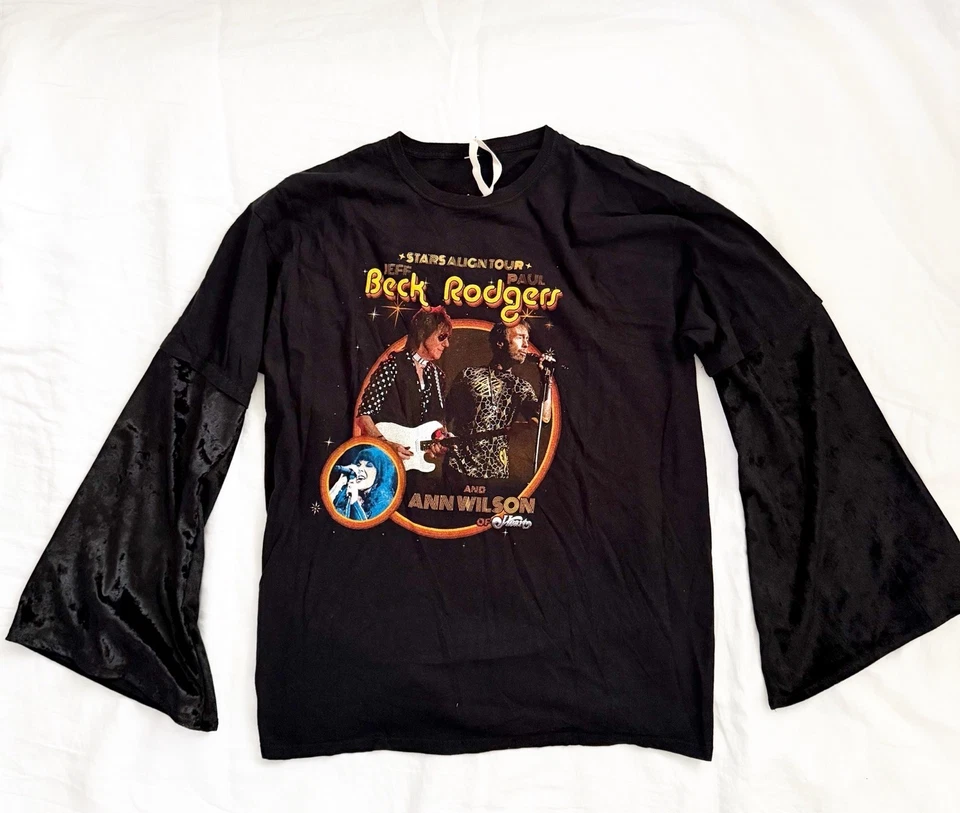 Camiseta Jeff Beck & Paul Roger Tour 2018 logotipo con mangas de terciopelo corte y costura sistema operativo Foto 1 de 4