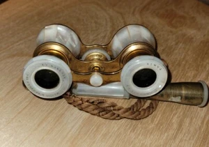 Colmont Paris Opera Glasses • French Mother of Pearl Lorgnette & Brass • c.1900s - Picture 1 of 8