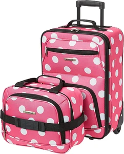 Fashion Softside Upright Luggage Set, Expandable, Pink Dots, 2-Piece (14/19) - Picture 1 of 8