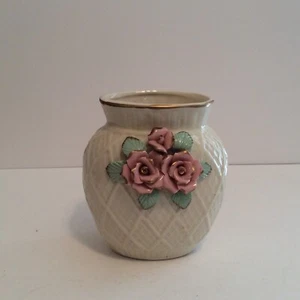 Vintage Crean Vase with Raised Roses 6.25" tall - Picture 1 of 4
