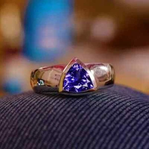 2.00 CT Trillion Cut Simulated Tanzanite Men's Wedding Ring 14K Rose Gold Plated - Picture 1 of 4