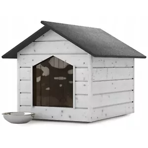 Caseta para Perro Exterior Blanco Casa de Gato Cueva Invierno Aislado Madera - Imagen 1 de 4