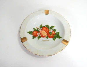 Vintage Florida Round White Ashtray Souvenir Gift Citrus Motif Ceramic Gold Rim - Picture 1 of 4