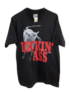 Vintage NWT Old Stock 1994 Rodeo Bull Riding Kicking Ass Black T-Shirt Size M - Picture 1 of 6