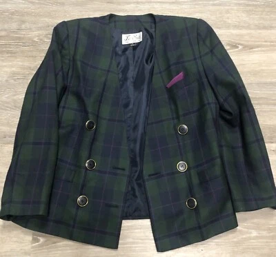 Blazer Le Suit para mujer talla 12 traje a cuadros chaqueta verde púrpura botones forrado blazer Foto 1 de 4