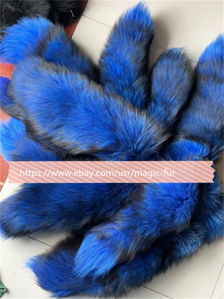 Teñido Azul Plateado Cola de Zorro 16" Cola de Piel Real Llavero Disfraz Cosplay Bolso Dije Foto 1 de 1