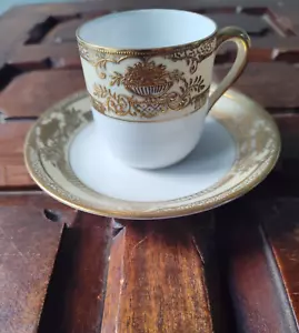 Noritake Japan Gold Basket white porcelain demitasse cup and saucer - Picture 1 of 4