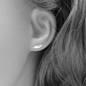 Cute Feather Stud Earrings - Sterling Silver Color Earing Women Fashion Jewelry - Picture 1 of 13