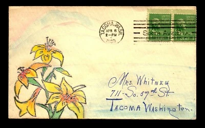 Cubierta pintada a mano Emily Moore 1939 - escena de flores y cielo - L33040 Foto 1 de 2