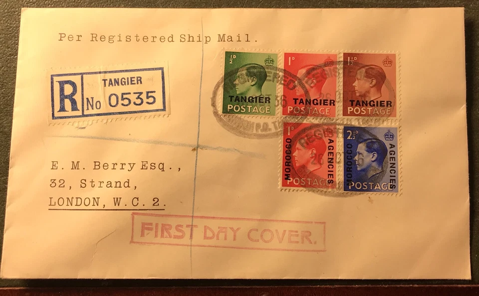 1936 Registered Tangier Morocco First Day Cover FDC to Strand London England - Image 1 of 2