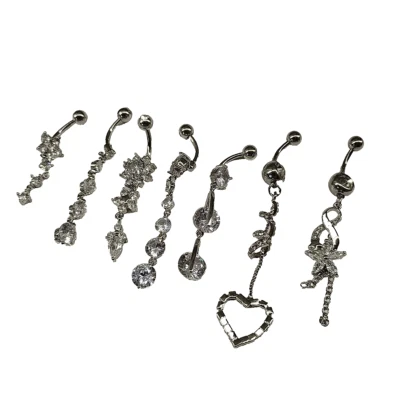 Navel Stud Collection 7 Pc Brass Plated Rhinestone Fashion Jewelry - Image 1 of 4