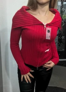 Sexy Miss Women's Sweater Rib Knit Pullover Zipper Vest Cardigan M/L 36/38 Red - Picture 1 of 13