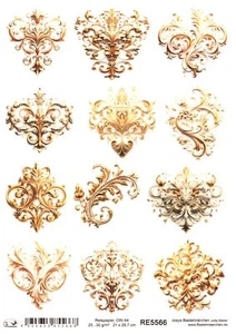 Reispapier A4 Strohseide Decoupage Motiv Ornament Gold Goldene Ornamente RE5566 - Bild 1 von 1